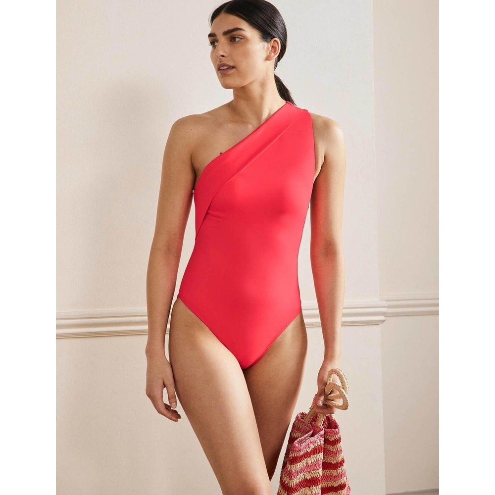 Boden One Shoulder Swimsuit Pink Red US 10 NWT